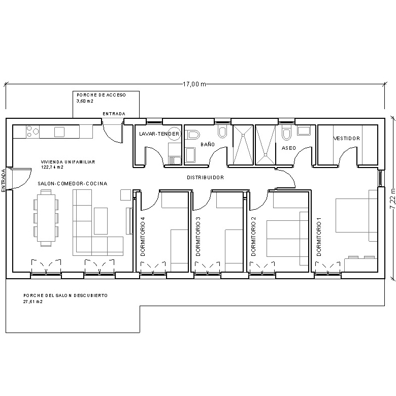 Casa de 4 domitorios. Planta.